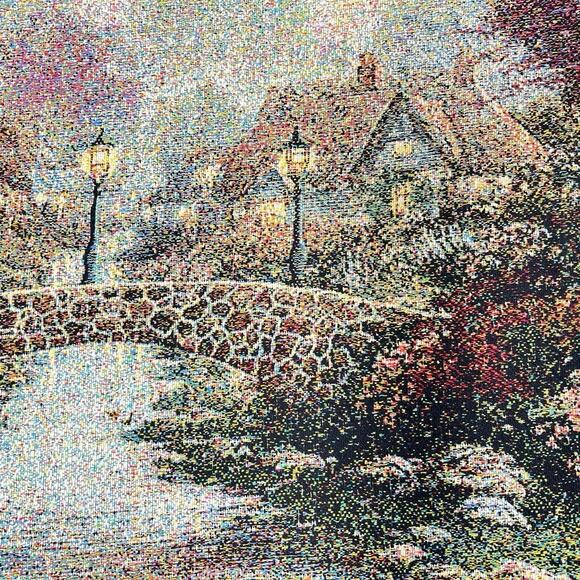 Thomas Kinkade Throw Blanket Lamplight Bridge Painter of Light Tapestry 63x42 - Picture 7 of 12